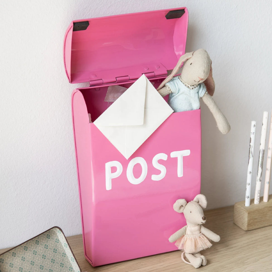Briefkasten für Spielhaus oder Kinderzimmer Metall Pink Dunkelrosa klein