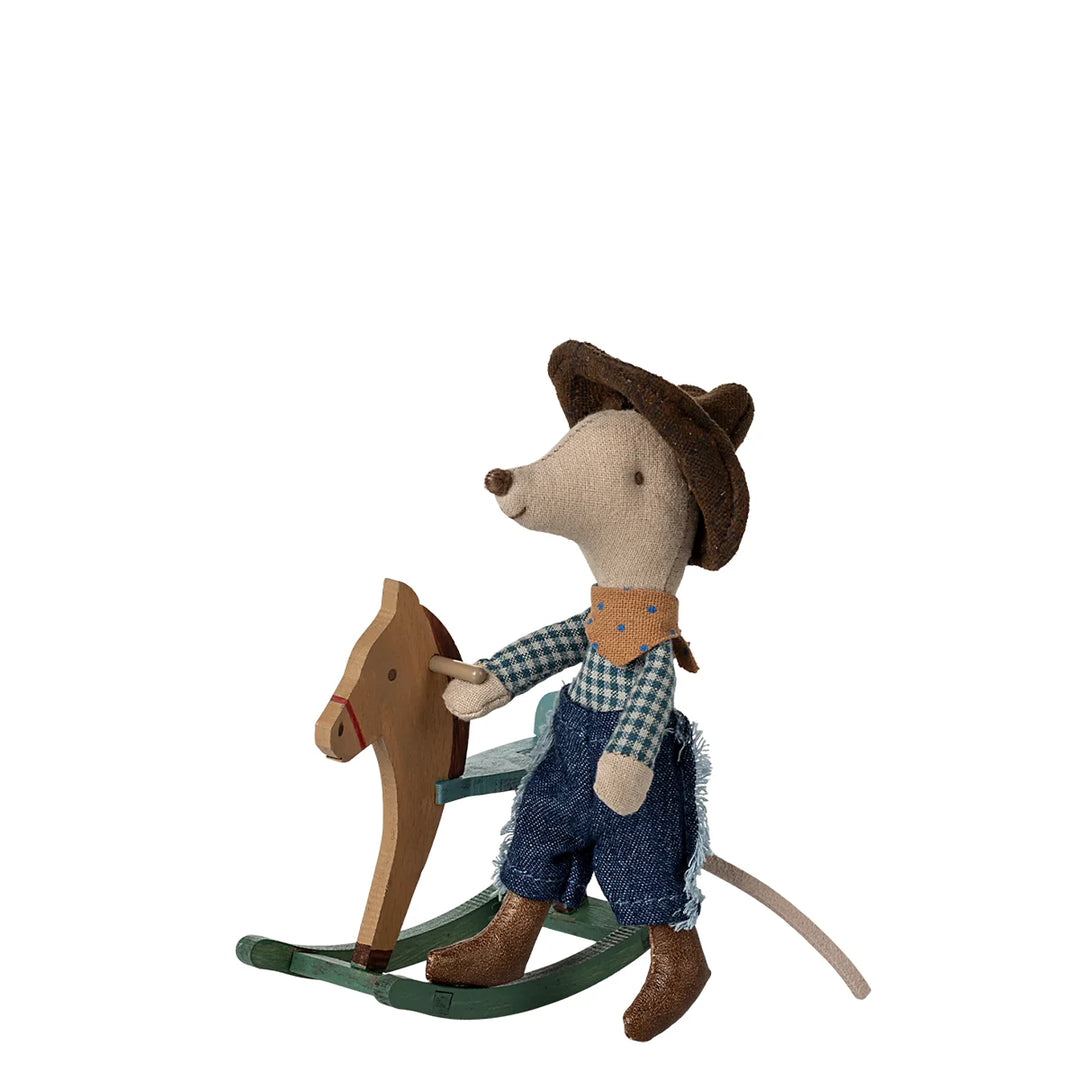 Maileg Cowboy Maus kleiner Bruder Schaukelpferd 17-5103-00