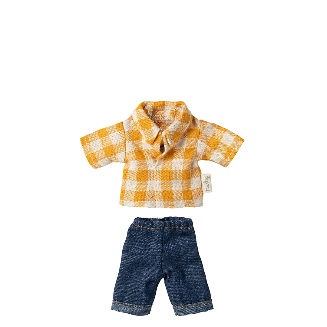Maileg Gelb kariertes Hemd Hose Jeans Papa Maus 17-5307-00