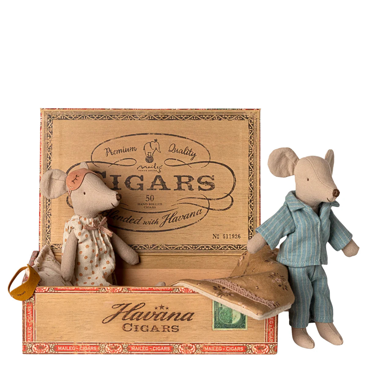 Maileg Mama Papa Mäuse Maus in Zigarrenkiste