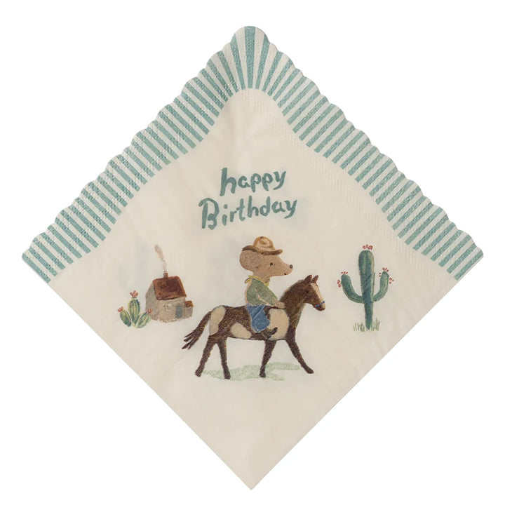 Maileg Serviette Happy Birthday Cowboy Maus Pony 15-5300-00
