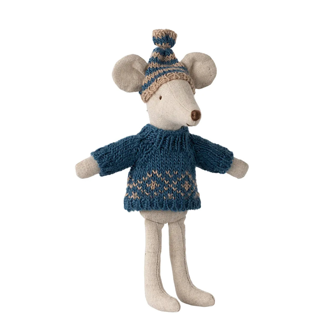 Maileg Strickpullover Mütze Papa Maus blau 17-4307-00
