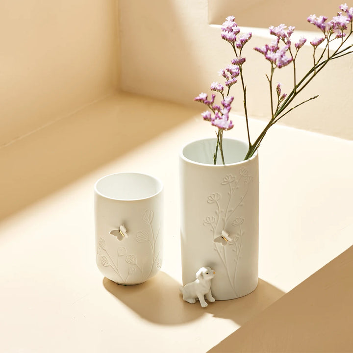 Räder Vase Teelichthalter Schmetterling Hund sitzend