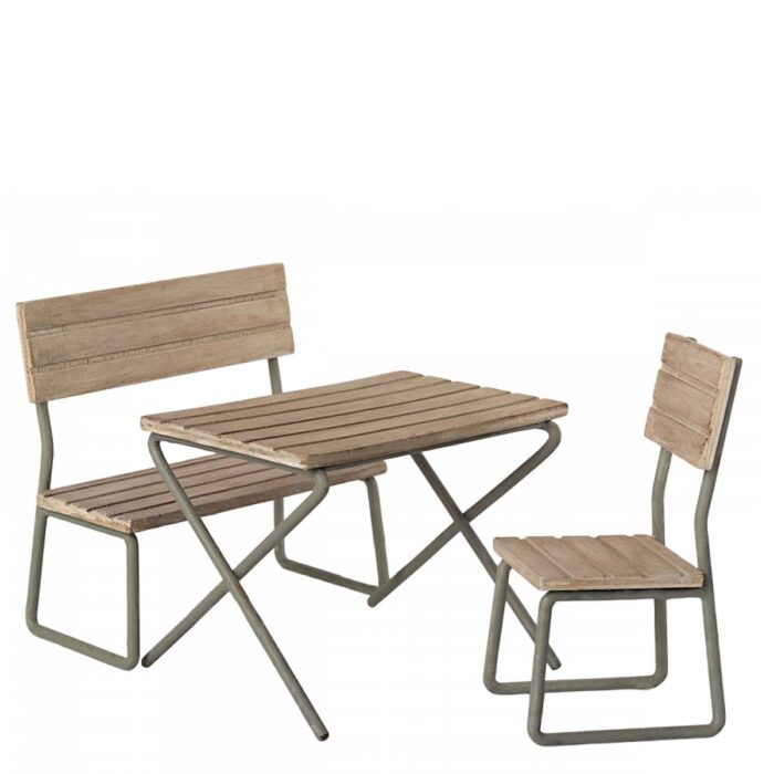 Maileg Gartenset 11-1113-00 Tisch, Stühle & Bank für Hasen, Teddys und Rehe