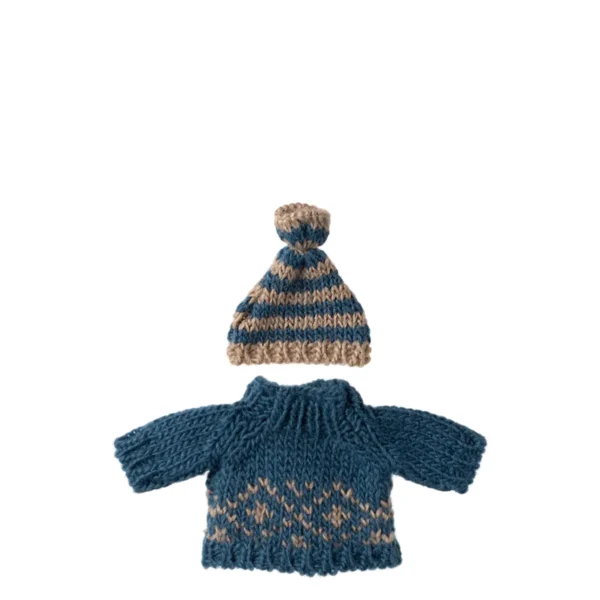 Maileg Strickpullover Mütze Papa Maus blau 17-4307-00