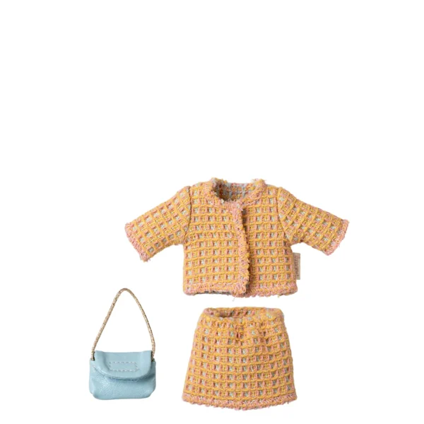 Maileg Anzug Mama Maus Kleid Rock gelb hellblaue Tasche neue Kollektion 2025 17-5304-00