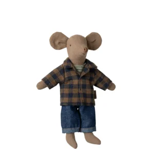 Maileg Papa Maus Kleidung braun kariertes Hemd und Jeanshose 17-5310-00
