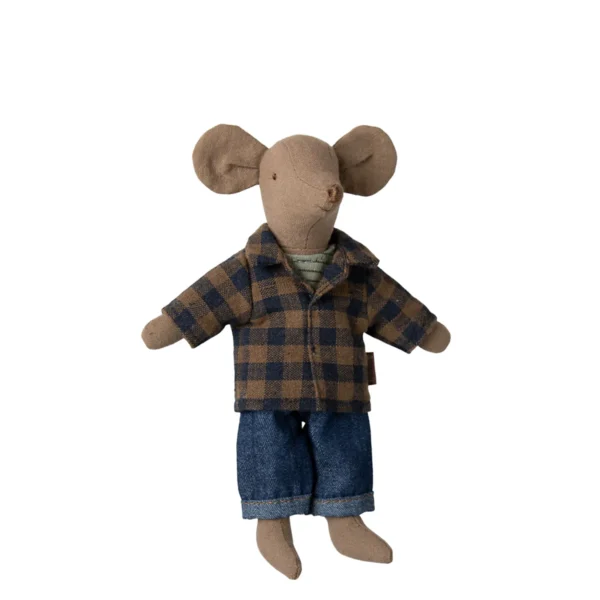 Maileg Papa Maus Kleidung braun kariertes Hemd und Jeanshose 17-5310-00