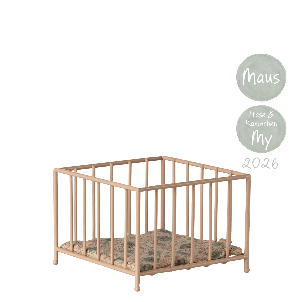 maileg-gitterbett-laufgitter-my-maus-rosa- Maileg Gitterbett rosa Metall Laufgitter My Maus 11-6102-00