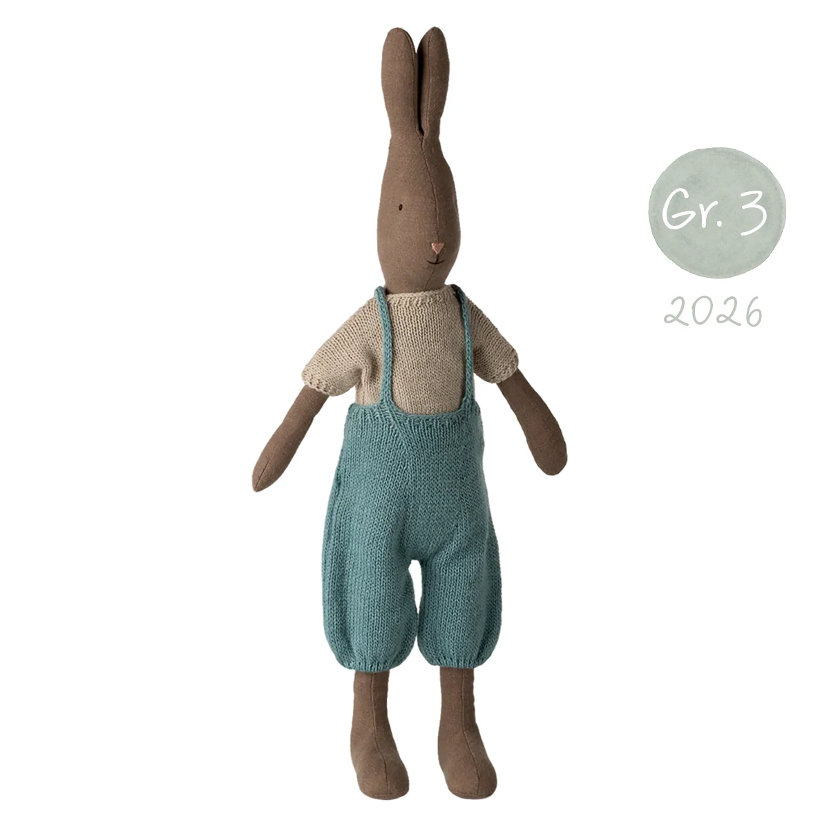 Maileg Kaninchen Größe 3 – Schokoladenbraun, Gestricktes Hemd und Overall