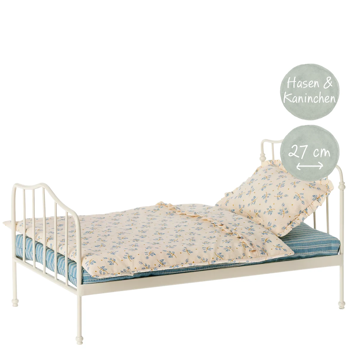 maileg-bett-mini-miniatur-weiß-blaue-matratze-11-2116-00- Maileg Bett Mini Miniatur Hasen Kaninchen 11-2116-00
